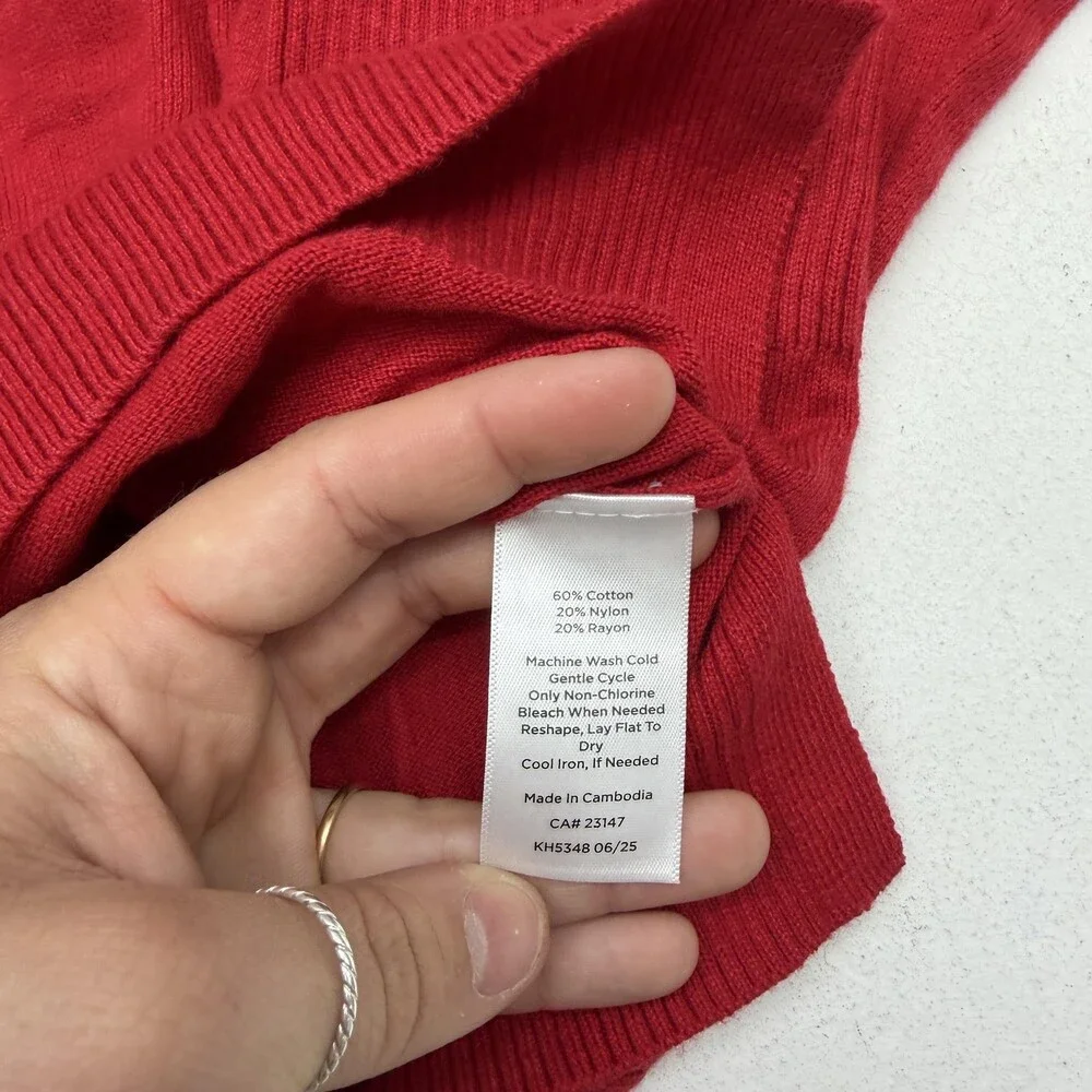 Talbots Sweater Womens Petite PL Red V Neck Long Sleeve Tight Knit Pullover